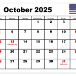 October 2025 Calendar Printable PDF Template With Holidays