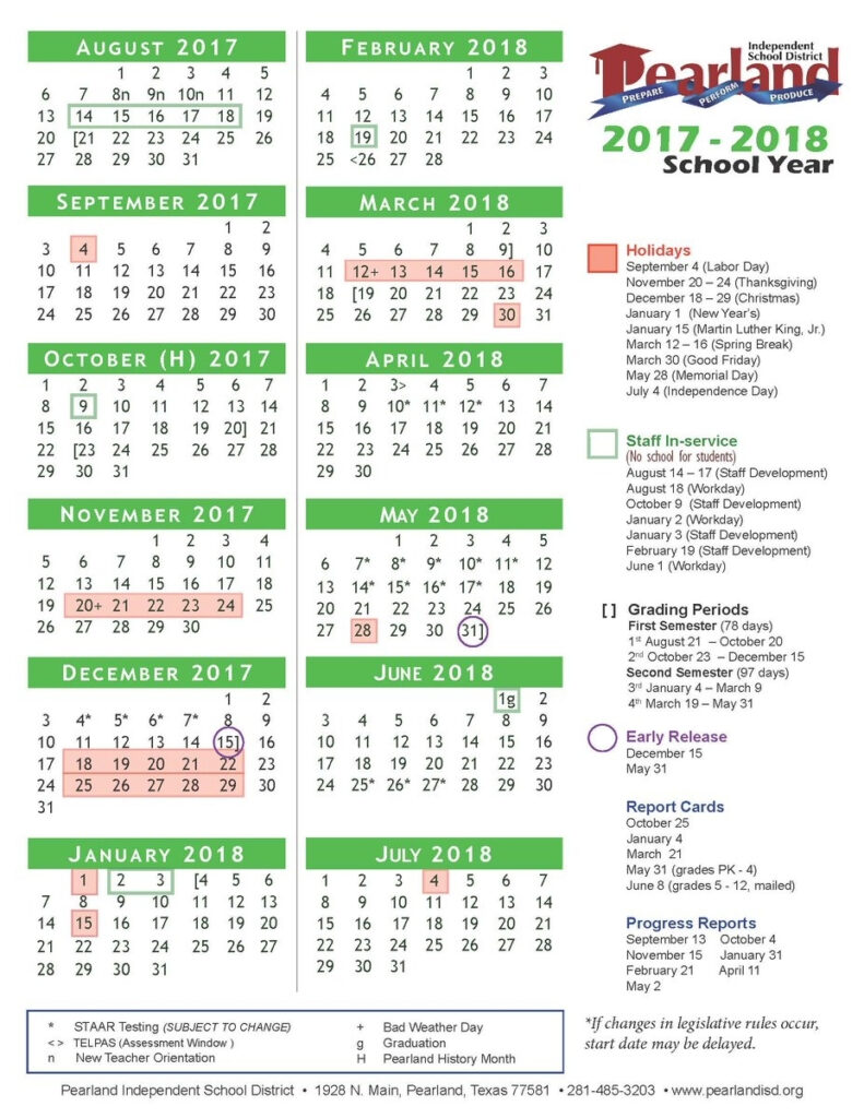 Pearland Independent School District 2025 2026 School Calendar 