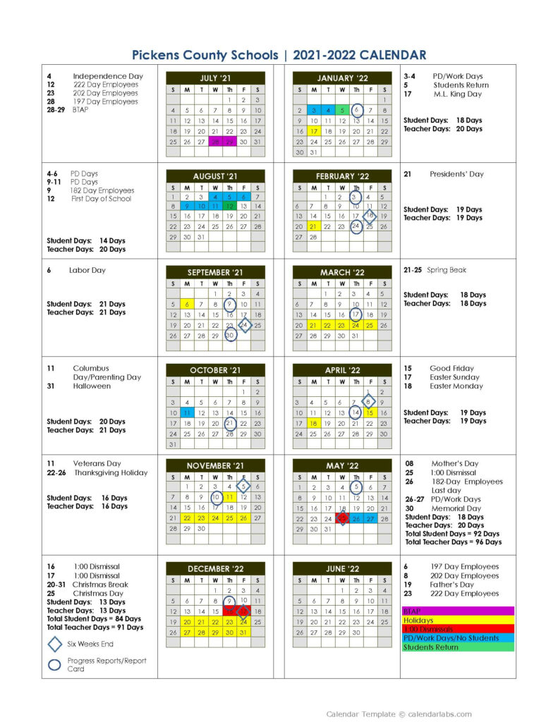 Pickens Technical College Calendar Printable Word Searches