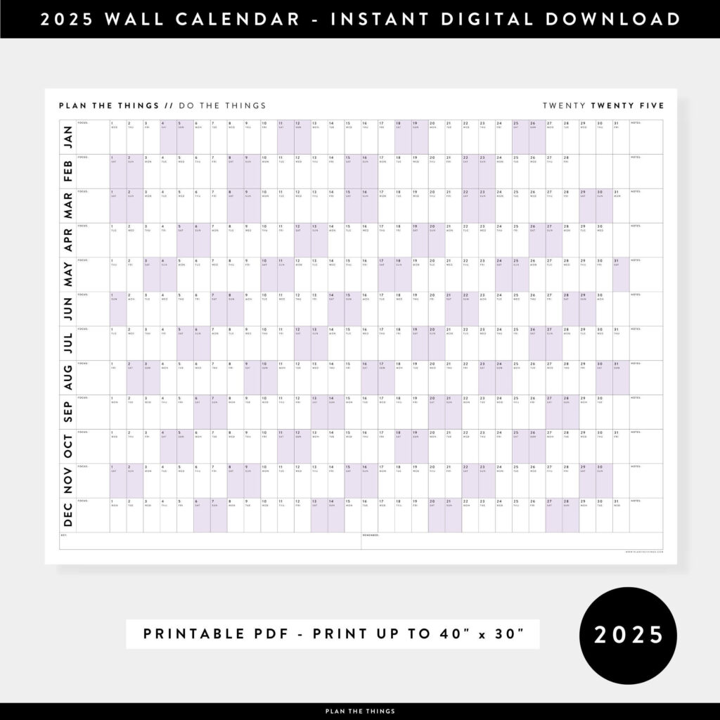 PRINTABLE 2025 Wall Calendar Digital PDF Instant Download Etsy In 