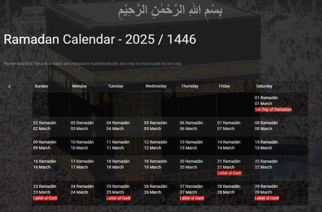 Ramadan 2025 Calendar UK A Comprehensive Guide To Fasting Times And 