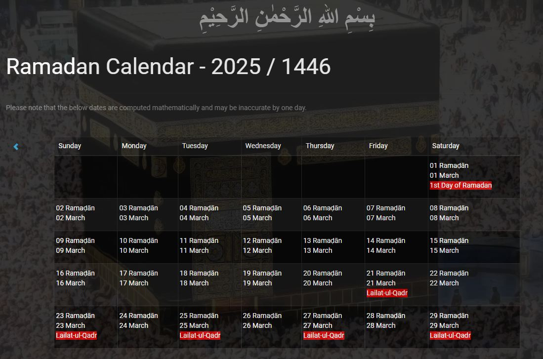 Ramadan 2025 Calendar UK A Comprehensive Guide To Fasting Times And