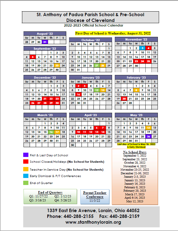 Saint Anthony Catholic School Calendar Ros Kristel