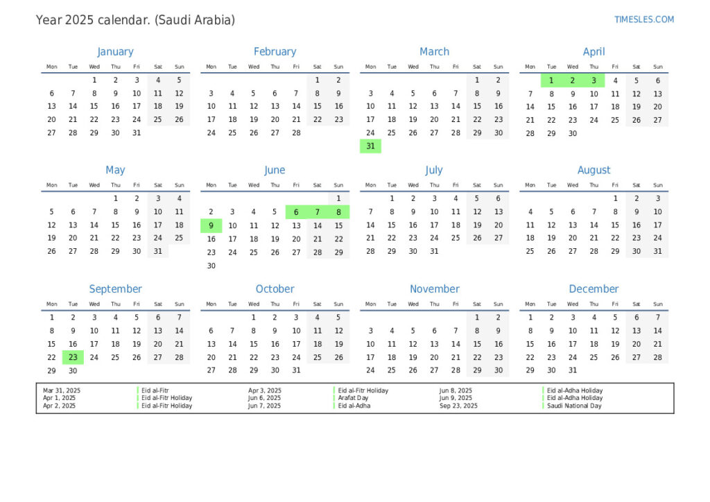 Saudi Arabia School Calendar 2025 A Comprehensive Overview Editable 