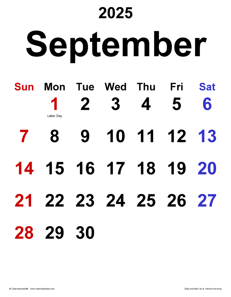 September 2025 Calendar Templates For Word Excel And PDF