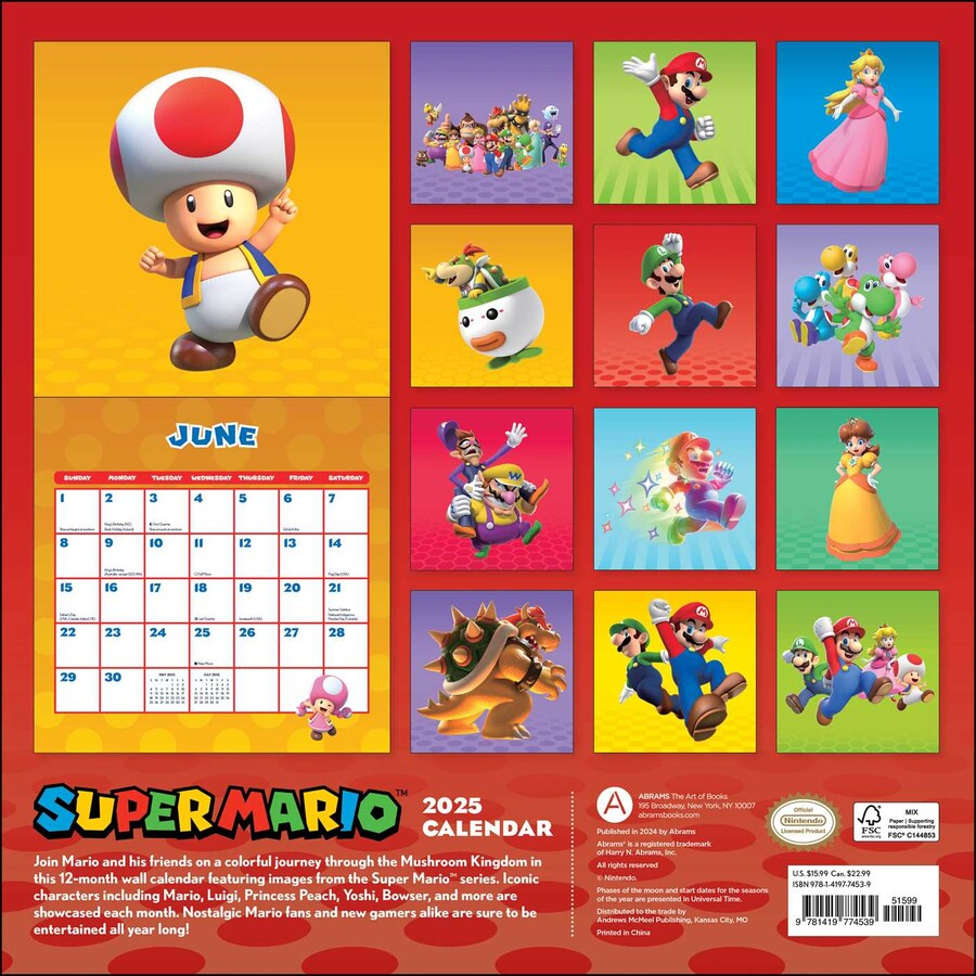 Super Mario 2025 Wall Calendar Book Summary Video Official 