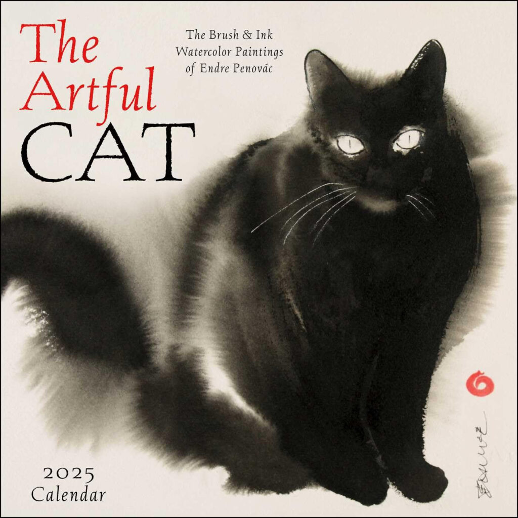 The Artful Cat 2025 Wall Calendar Brush Ink Watercolor Paintings By 